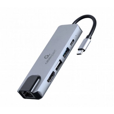 5-in-1 multi-port adapter Gembird  A-CM-COMBO5-04/ USB-C/ 2xUSB-A/ HDMI/ RJ45