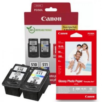Multi Pack Ink Cartridge Canon PG-510/CL-511 (2970B017) + 10*15 Glossy Photo Paper (50 sheets) PHOTO VALUE PAC for MP230/240/250/260/270/280/490/495