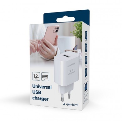 Incarcator USB universal Gembird TA-UC-1A12-01, 5 V / 2.4 A, White