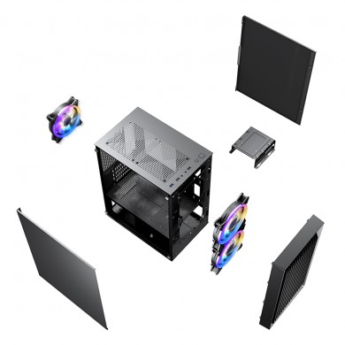 Carcasa 1STPLAYER BS-2 / no PSU / Side-Window / 3x120mm / mATX / Black