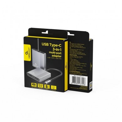 Adaptor Multi-port Gembird A-CM-COMBO3-04/ USB-C/ USB3.2Gen1/ 1xUSB-C/ 2xHDMI