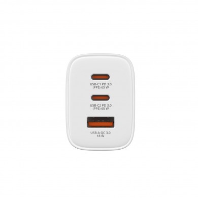 Incarcator USB VERBATIM Essentials GaN Charger 65W / 2x USB-C, 1x USB-A / White