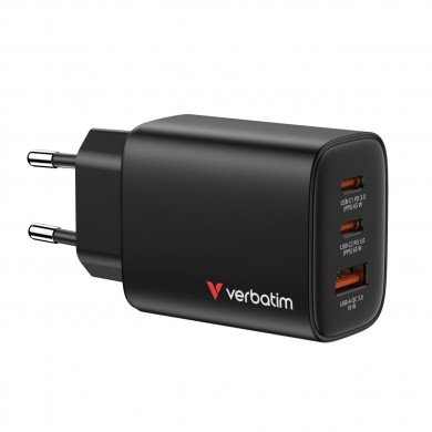 Incarcator USB VERBATIM Essentials GaN Charger 65W / 2x USB-C, 1x USB-A / Black