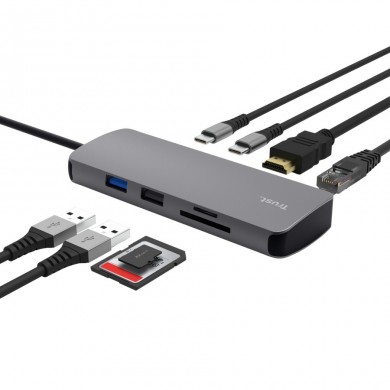 Adaptor multiport USB-C 8 in 1Trust Dalyx / HDMI/ PD 3.0/ LAN/ 2хUSB-C/ 2xUSB-A/ SD/ microSD Adaptor multiport USB-C 8 in 1Trust Dalyx / HDMI/ PD 3.0/ LAN/ 2хUSB-C/ 2xUSB-A/ SD/ microSD