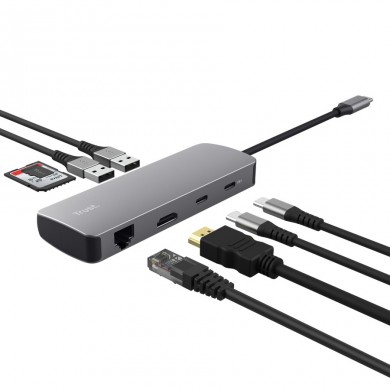 Adaptor multiport USB-C 8 in 1Trust Dalyx / HDMI/ PD 3.0/ LAN/ 2хUSB-C/ 2xUSB-A/ SD/ microSD Adaptor multiport USB-C 8 in 1Trust Dalyx / HDMI/ PD 3.0/ LAN/ 2хUSB-C/ 2xUSB-A/ SD/ microSD