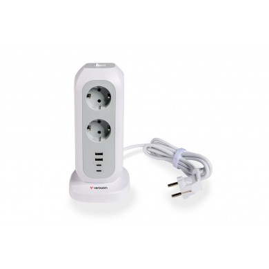 Verbatim Multi Plug Power Tower, 11 AC EU outlets, 2 x Type-C ports + 2 x USB-A ports, 3600W/16A