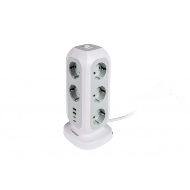 Verbatim Multi Plug Power Tower, 11 AC EU outlets, 2 x Type-C ports + 2 x USB-A ports, 3600W/16A