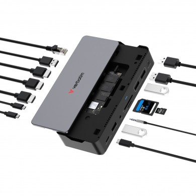 Docking Station Verbatim Pro / 15 porturi / NVMe 256GB / 8K HDMI / USB 10Ggps / USB-C 100W Docking Station Verbatim Pro / 15 porturi / NVMe 256GB / 8K HDMI / USB 10Ggps / USB-C 100W