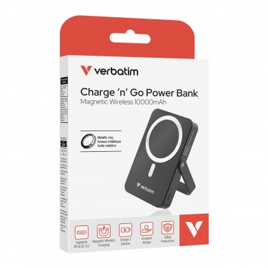 Power Bank Magnetic Wireless cu suport Verbatim Charge'n'Go / 10000 mAh / Black