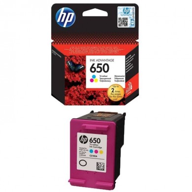 HP 650 (CZ102AE) Tri-Colour Ink Cartridge for DeskJet 2515/3515 AiO, 200 p.