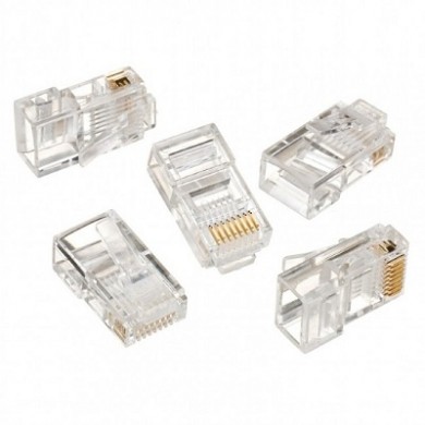 RJ45 Modular Plug  LC-8P8C-001/100, Modular plug 8P8C for solid LAN cable, 30u" gold plated, 100 pcs/bag