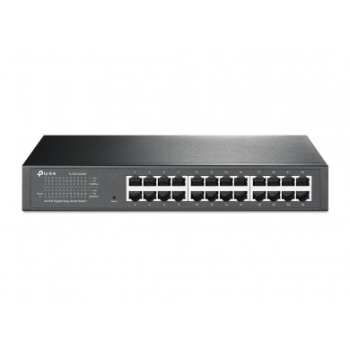 TP-LINK TL-SG1024DE, 24-Port Gigabit Easy Smart Switch, 24 10/100/100Mbps RJ45 ports,  MTU/Port/Tag-based VLAN, QoS, IGMP Snooping, provides network monitoring, traffic prioritization and VLAN features, metal case