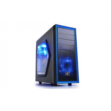 Carcasa DEEPCOOL TESSERACT_SW-BK / w/oPSU / side panel / 2x 120mm Blue LED fan / ATX / Black/Blue