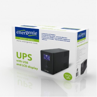 Gembird EnerGenie EG-UPS-033, LCD display, 1200VA / 720W, UPS with AVR, Output sockets: 3 pcs x C13, 2 pc Schuko outlets, USB port