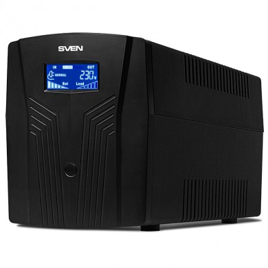 SVEN Pro 1500 (LCD,USB), Line-interactive UPS with AVR, 1500VA /900W, Multifunction LCD display, 3x Schuko outlets, 2x9AH, AVR: 175-280V, USB, RJ-11, Cable 1.1m, Cold start function, Black SVEN Pro 1500 (LCD,USB), Line-interactive UPS with AVR, 1500VA /900W, Multifunction LCD display, 3x Schuko outlets, 2x9AH, AVR: 175-280V, USB, RJ-11, Cable 1.1m, Cold start function, Black