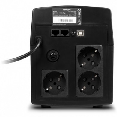 SVEN Pro 1500 (LCD,USB), Line-interactive UPS with AVR, 1500VA /900W, Multifunction LCD display, 3x Schuko outlets, 2x9AH, AVR: 175-280V, USB, RJ-11, Cable 1.1m, Cold start function, Black