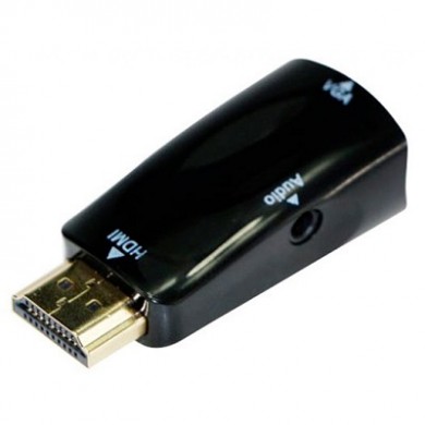 Adapter HDMI-VGA  - Gembird  A-HDMI-VGA-02, HDMI to VGA  and audio adapter, single port, Converts digital HDMI input (19 pin male, v.1.4) into analog VGA output (DB15 female) + 3.5 mm audio