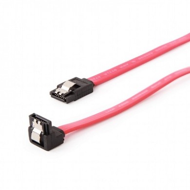 SATA Data Cable - 0.5m - Cablexpert CC-SATAM-DATA90, Serial ATA III 50cm data cable with 90 degree bent connector, bulk packing, metal clips with 90 degree bent connector