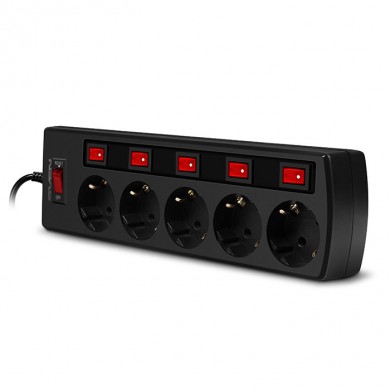 Surge Protector SVEN SF-05PL, 5 Sockets, 1.8m, individual switches, Black