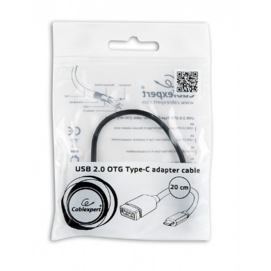 Adapter Type-C-USB2.0 - Gembird  A-OTG-CMAF2-01, USB 2.0 OTG type-C (male) to type-A (female) adapter cable, Black