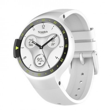 Ticwatch  S by Mobvoi, Glacier White, 1.4" OLED Touch Display, Wear OS by Google, 512MB/4GB, GPS, Time,Mic/Speaker for incoming calls, Heart Rate, Steps, Alarm, Distance Display, Average Daily Steps, Weather, Notifications, IP67, 48Hrs+, BT4.1, 45.5g