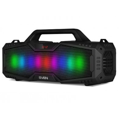 SVEN PS-480 Black, Bluetooth Portable Speaker, 24W RMS, Effective multi-colored lighting, LED display, FM tuner, USB & microSD, built-in lithium battery-2000 mAh, tracks control, AUX stereo input, Headset mode, micro USB or 5V DC power supply