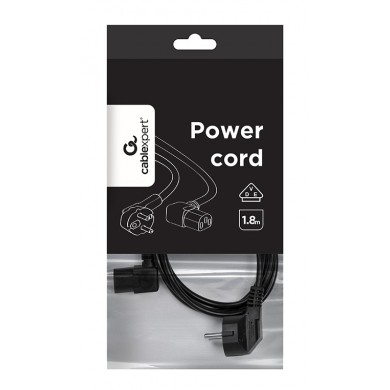 Power cord PC-186A-VDE,  1.8 m, Schuko input and right angled C13 output, with VDE approval, Black