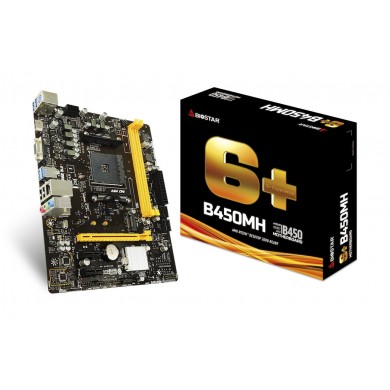 BIOSTAR B450MH, Socket AM4, AMD B450, Dual 2xDDR4-3200, APU AMD graphics, VGA, HDMI, 1xPCIe X16, 4xSATA3, RAID, 1x M.2, 2xPCIe X1, ALC887 HDA, 1xGbE LAN, 6xUSB3.2, 105W, mATX