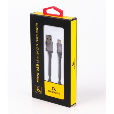 Cable micro USB2.0 Cotton braided - 1.8m - Cablexpert CCB-mUSB2B-AMBM-6, Black, Professional series, USB 2.0 A-plug to Micro B-plug, blister