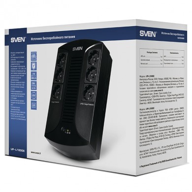 SVEN UP-L1000E, Line-interactive UPS with AVR, 1000VA /510W, 6 x Schuko outlets (3 backed up, all 6 surge protected), LED status indication,Black