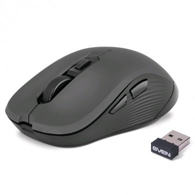 SVEN RX-560SW Wireless, Optical Mouse, 2.4GHz, Nano Receiver, 800/1200/1600dpi, 5+1(scroll wheel) Silent buttons, Switching DPI modes, Rubber scroll wheel, Gray