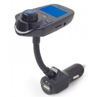 USB Car Charger 3-in-1 carkit - Gembird "BTT-01" Black, FM-radio transmitter 87.5-108MHz, Bluetooth 4.2, USB 3.1 A charger 5V DC up to 3.1 A, 3.5 mm audio input and output