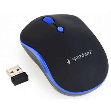 Gembird MUSW-4B-03-B, Wireless Optical Mouse, 2.4GHz, 4-button, 800/1200/1600dpi, Nano Reciver, USB, Black/Blue