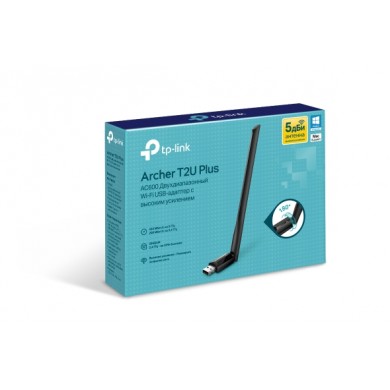 TP-LINK Archer T2U Plus AC600 Wireless Dual Band USB Adapter, 433Mbps on 5GHz + 150Mbps on 2.4GHz, 802.11a/b/g/n/ac, High Gain, 1 fixed Antenna