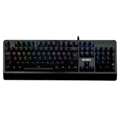 SVEN KB-G9700 RGB Mechanical Gaming Keyboard, Top metal panel, Red switches, Mechanical keys 104 keys, Full key anti-ghosting, 12 Fn-keys, Backlight (RGB), USB, Black, Rus/Ukr/Eng
