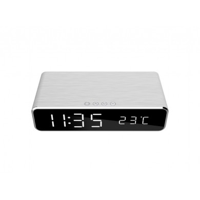 Wireless Charger  Gembird GMB DAC-WPC-01-S Digital alarm Clock with Wireless charging function, Silver