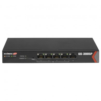 EDIMAX GS-3005P, 5-Port Gigabit Desktop PoE Switch, 5 Gigabit LAN ports including 4 PoE ports, Up to 30W per port (Total 72W) for powering PoE-enabled devices, Long range PoE power delivery distance extending up to 200 meters, steel case