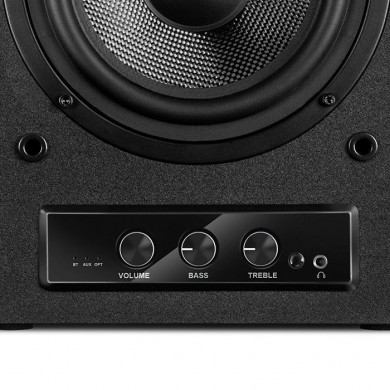 SVEN MC-30 Black,  2.0 / 2x100W RMS, D-CLASS AMPLIFIER WITH DSP, remote control, dimensions 225x255x355 mm, black, wooden.