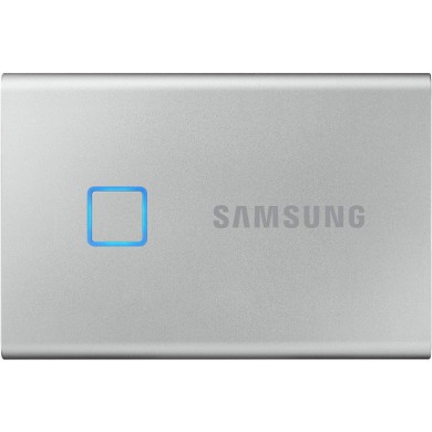 M.2 External SSD 2.0TB  Samsung T7 Touch USB 3.2, Silver, USB-C, Fingerprint Security, Includes USB-C to A / USB-C to C cables, Sequential Read/Write: up to 1050/1000 MB/s, V-NAND (TLC), Windows/Mac/PS4/Xbox One compatible, Light, Portable, Durable