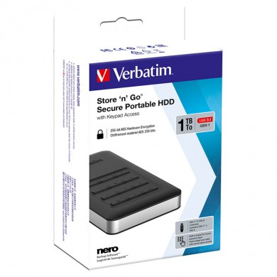 2.5&rdquo; HDD Extern Verbatim Store 'n' Go with Keypad Access / USB3.0/USB-C / 1.0TB / Black