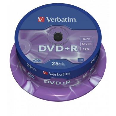 Verbatim DataLifePlus DVD+R AZO 4.7GB 16X MATT SILVER SURFAC - Spindle 25pcs.
