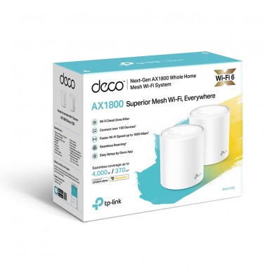 TP-LINK Deco X20(2-pack)  AX1800 Mesh Wi-Fi 6 System, 2 LAN/WAN Gigabit Port, 1201Mbps on 5GHz + 574Mbps on 2.4GHz, 802.11ax/ac/b/g/n, Wi-Fi Dead-Zone Killer, Seamless Roaming with One Wi-Fi Name, Antivirus, Parental Controls