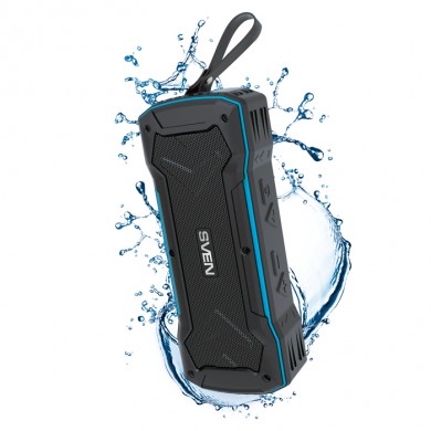 SVEN PS-220 Black-Blue, Bluetooth Waterproof Portable Speaker, 10W RMS, Water protection (IPx5), Support for iPad & smartphone, FM tuner, USB & microSD, built-in lithium battery -1200 mAh, ability to control the tracks, AUX stereo input