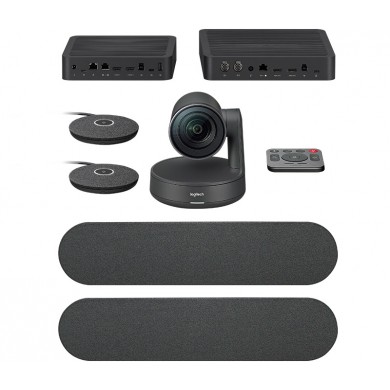 Logitech Video Conferencing System Rally PLUS Ultra-HD, 4K (2160p 30fps), Total Room Coverage 260&deg;h x 190&deg;v, 15X zoom (5X optical and 3X digital), 2x Rally Speaker, 2x Rally Mic Pod 4.5m pickup range (Up to 7 optional Expansion Mic), for large rooms