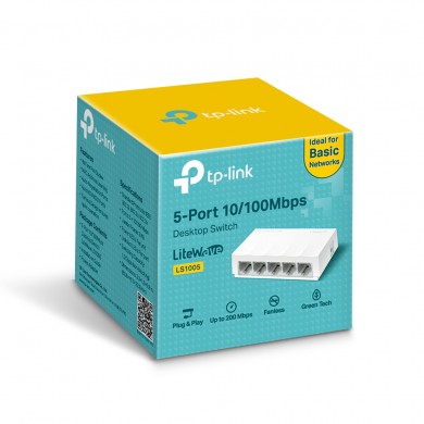 TP-LINK LS1005  5-port Desktop Switch, 5 10/100M RJ45 ports, Plastic case, LiteWave, Green Technology