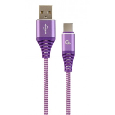 Cable USB2.0/Type-C Premium cotton braided - 2m - Cablexpert CC-USB2B-AMCM-2M-PW, Purple/White, USB 2.0 A-plug to type-C plug, blister