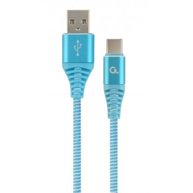 Cable USB2.0/Type-C Premium cotton braided - 2m - Cablexpert CC-USB2B-AMCM-2M-VW, Blue/White, USB 2.0 A-plug to type-C plug, blister