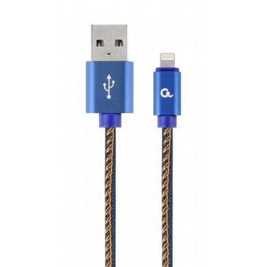 Cable USB2.0/8-pin (Lightning) Premium Jeans - 2m - Cablexpert CC-USB2J-AMLM-2M-BL, Blue, USB 2.0 A-plug to 8-pin plug, blister