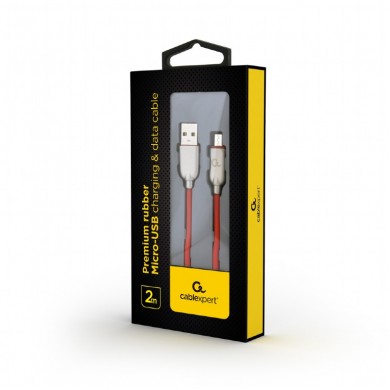Cable USB2.0/Micro-USB Premium Rubber - 2m - Cablexpert CC-USB2R-AMmBM-2M-R, Red, USB 2.0 A-plug to Micro-USB plug, blister