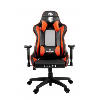 Gaming/Office Chair AROZZI Verona WoT Edition, Black/Orange World of Tanks merch, PU Leather, max weight up to 100-105kg / height 160-180cm, Recline 165°, 1D Armrests, Head/Lumber cushions, Metal Frame, Nylon wheelbase, Small nylon casters, W-25.5kg